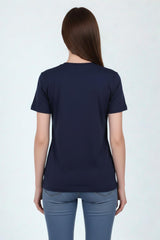 Marineblauw T - Shirt Met Geborduurde Zak