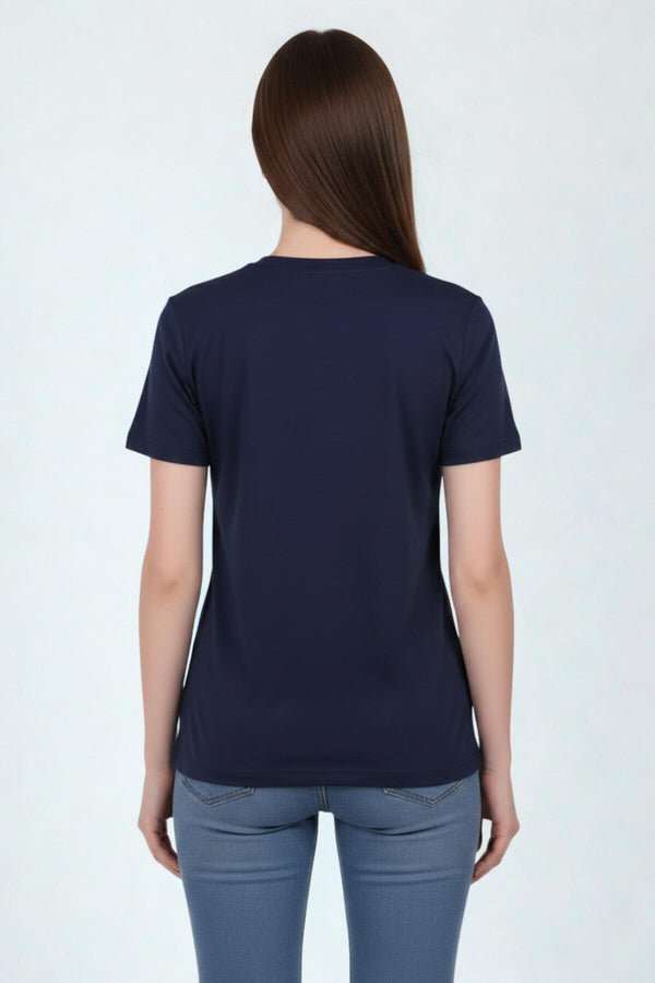 Marineblauw T - Shirt Met Geborduurde Zak