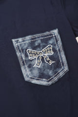 Marineblauw T - Shirt Met Geborduurde Zak