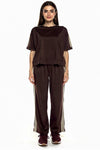 Short - Sleeve Set With Stripe Detail — Brown