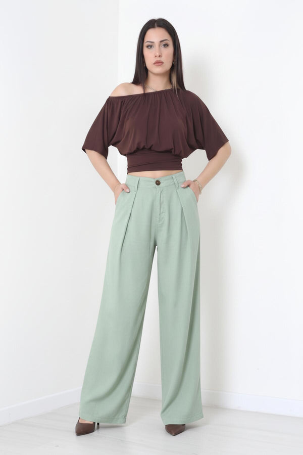 Tencel Plissébroek Met Elastische Taille – Kaki