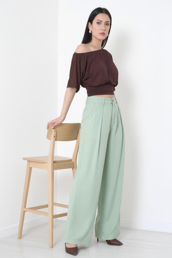 Tencel Plissébroek Met Elastische Taille – Kaki