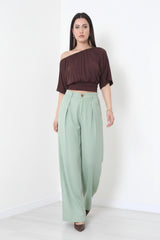 Tencel Plissébroek Met Elastische Taille – Kaki