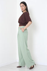 Tencel Plissébroek Met Elastische Taille – Kaki