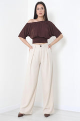Tencel Broek Met Plooien En Elastische Taille, Nude