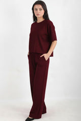 Bordeaux Set Met Sierstenen, Ronde Hals