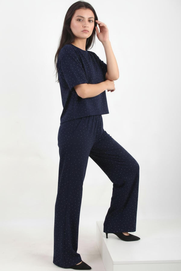 Ronde - Hals Set Met Steenversiering — Donkerblauw