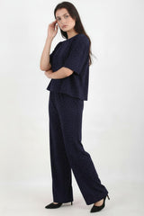 Ronde - Hals Set Met Steenversiering — Donkerblauw
