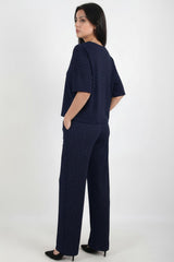 Ronde - Hals Set Met Steenversiering — Donkerblauw