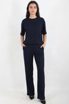 Ronde - Hals Set Met Steenversiering — Donkerblauw