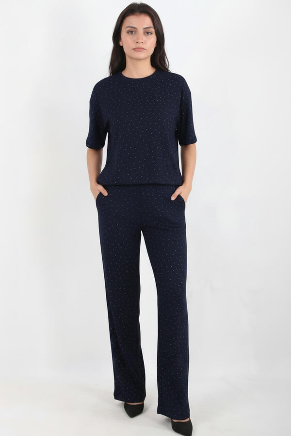 Ronde - Hals Set Met Steenversiering — Donkerblauw