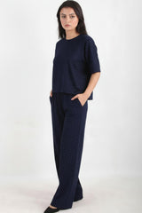 Ronde - Hals Set Met Steenversiering — Donkerblauw