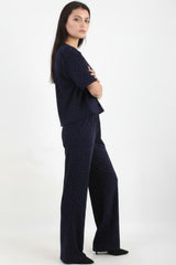 Ronde - Hals Set Met Steenversiering — Donkerblauw