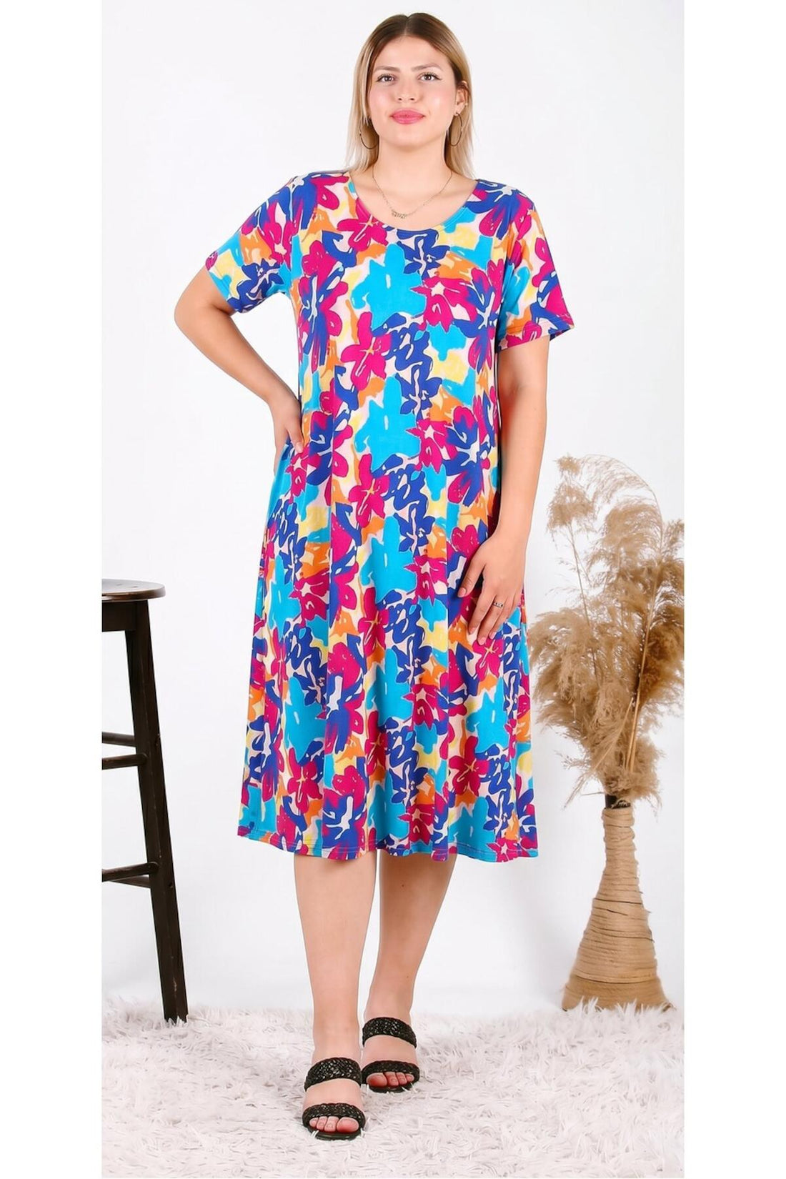 Kurzarmkleid Große Größen – Blau