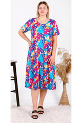 Kurzarmkleid Große Größen – Blau