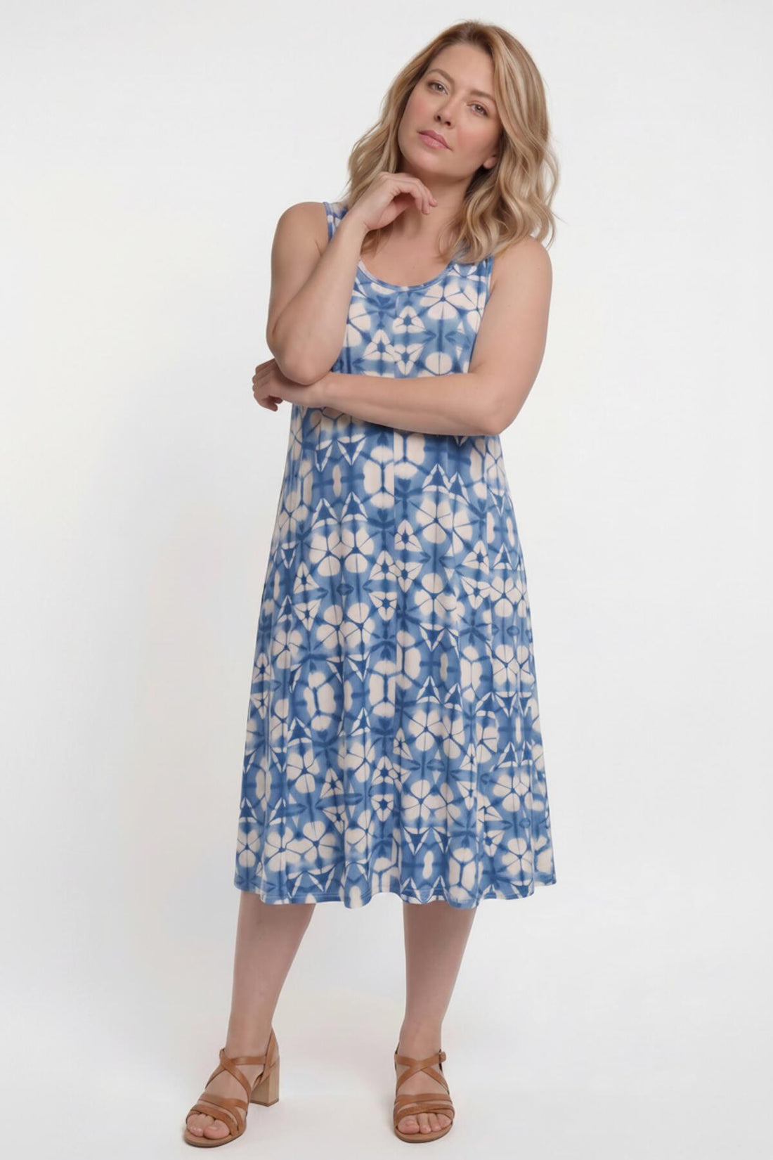 Gemustertes Kleid Mit Gekreuzten Trägern – Blau