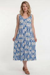 Gemustertes Kleid Mit Gekreuzten Trägern – Blau