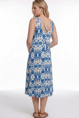 Gemustertes Kleid Mit Gekreuzten Trägern – Blau
