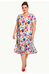 V‑Ausschnitt Kleid (Große Größen) Mit Muster — Ecru