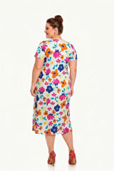 V‑Ausschnitt Kleid (Große Größen) Mit Muster — Ecru