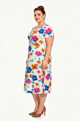 V‑Ausschnitt Kleid (Große Größen) Mit Muster — Ecru