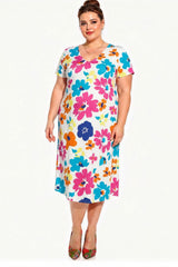 V‑Ausschnitt Kleid (Große Größen) Mit Muster — Ecru