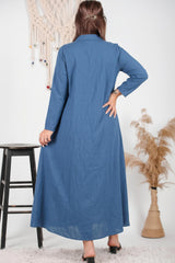 Plus‑Size Denimjurk Met Nepzakdetail, Denim