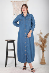 Plus‑Size Denimjurk Met Nepzakdetail, Denim