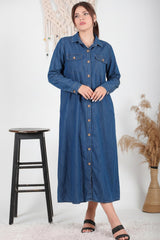 Plus‑Size Denimjurk Met Nepzakdetail, Denim