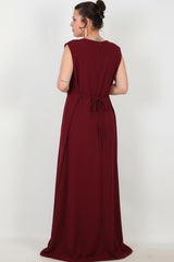 Bordeaux Satin - Kaftan Mit Goldener Stickerei