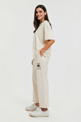 Ecru T‑Shirtset Met Berenborduursel