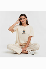 Ecru T‑Shirtset Met Berenborduursel