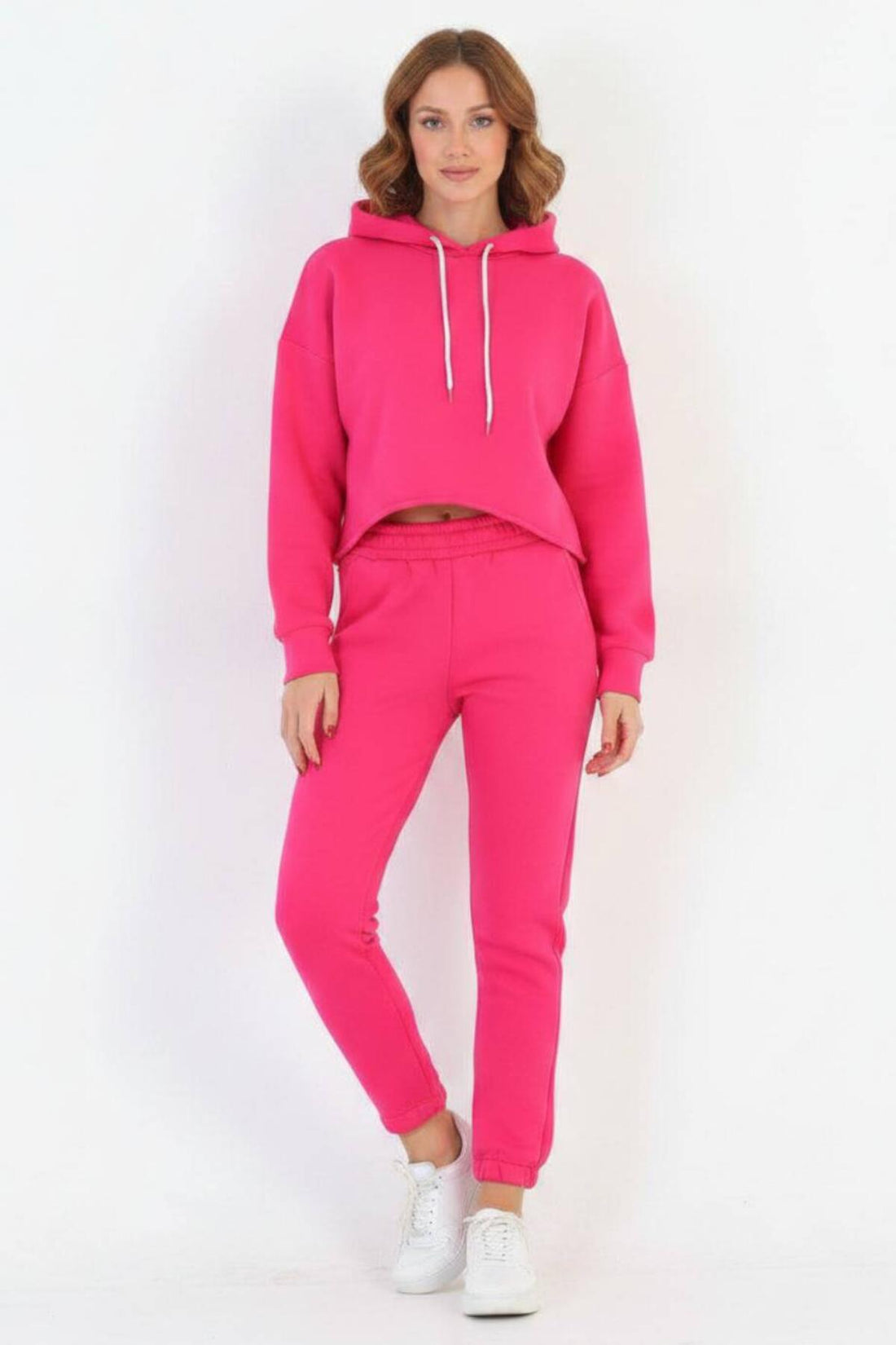 Dames Drie - Draads Trainingspak Met Korte Capuchon — Fuchsia