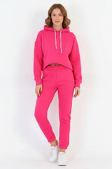 Dames Drie - Draads Trainingspak Met Korte Capuchon — Fuchsia