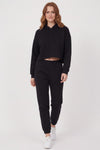 Drie‑Draad Cropped Hooded Trainingspak — Zwart