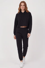 Drie‑Draad Cropped Hooded Trainingspak — Zwart