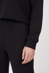 Drie‑Draad Cropped Hooded Trainingspak — Zwart