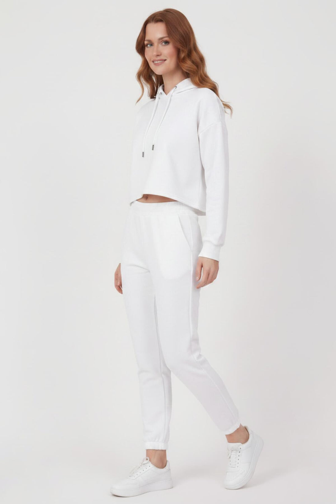 Drie‑Draad Cropped Hooded Trainingspak — Off - White