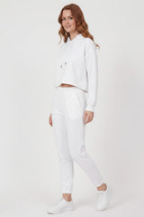 Drie‑Draad Cropped Hooded Trainingspak — Off - White