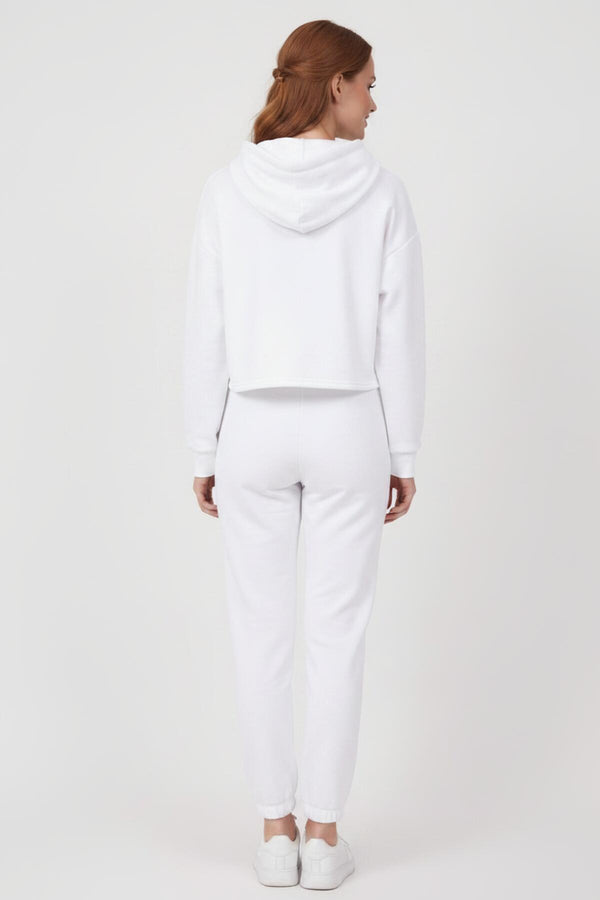 Drie‑Draad Cropped Hooded Trainingspak — Off - White