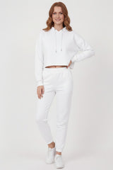 Drie‑Draad Cropped Hooded Trainingspak — Off - White