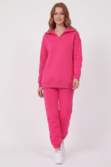 Drie‑Draad V‑Hals Trainingspak — Fuchsia