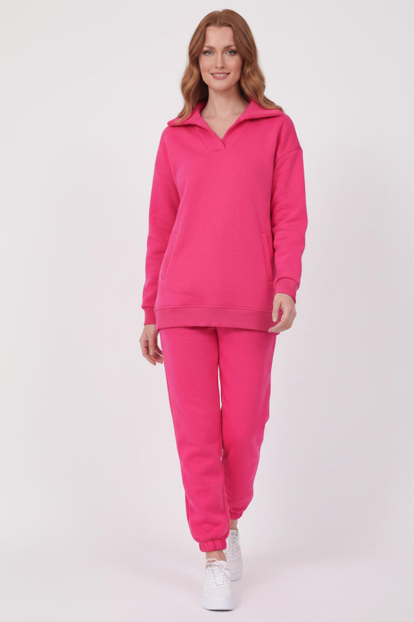 Drie‑Draad V‑Hals Trainingspak — Fuchsia