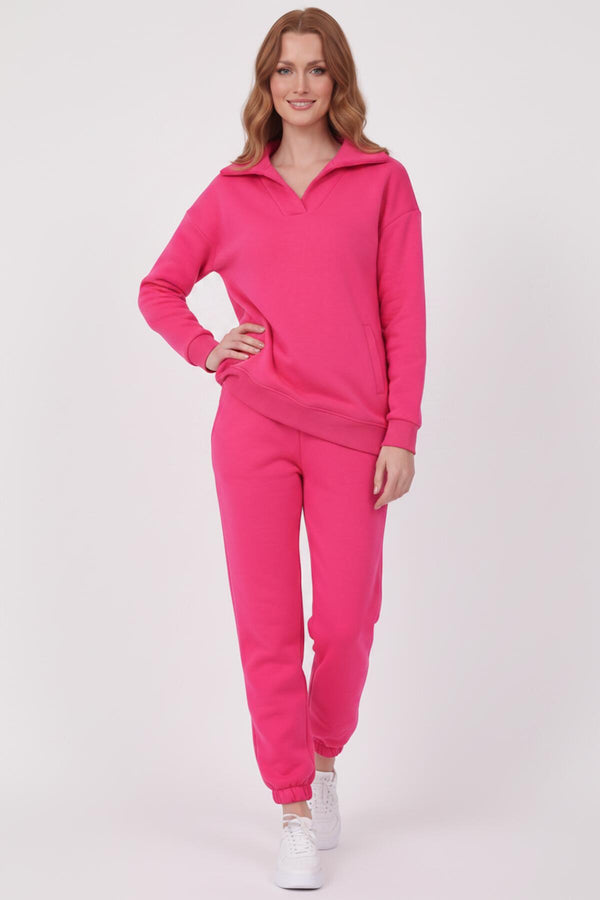 Drie‑Draad V‑Hals Trainingspak — Fuchsia