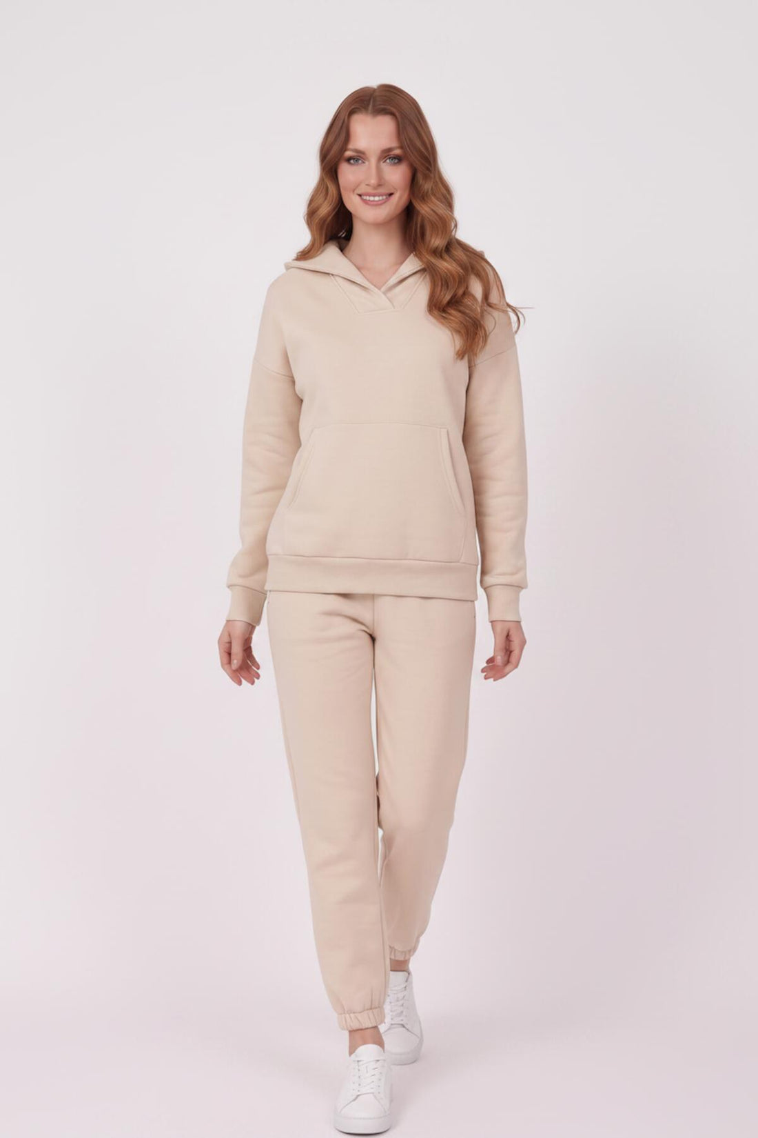 Dames 3‑Draads V‑Hals Trainingspak – Beige