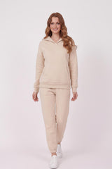 Dames 3‑Draads V‑Hals Trainingspak – Beige