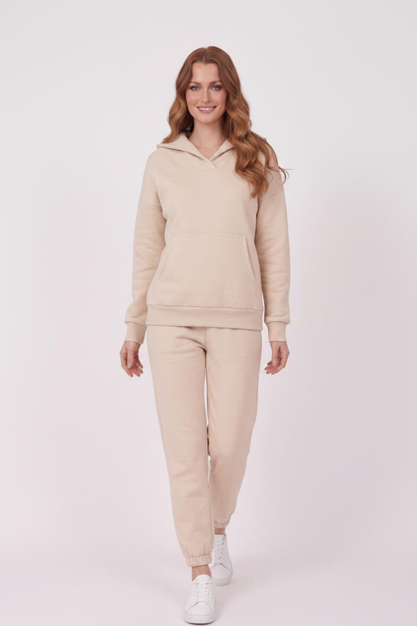 Dames 3‑Draads V‑Hals Trainingspak – Beige