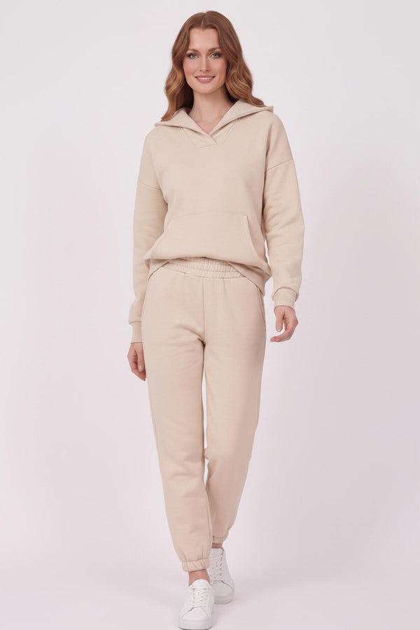 Dames 3‑Draads V‑Hals Trainingspak – Beige