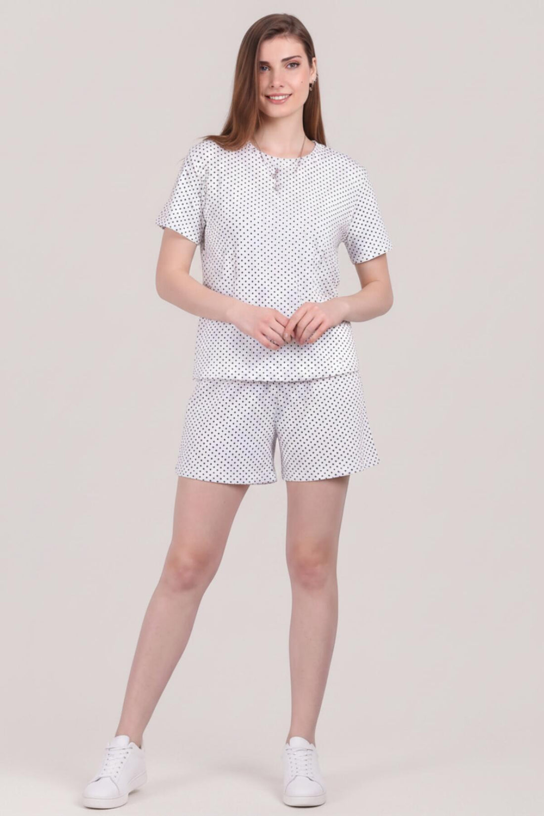 Kurzarm - Pyjama - Set Mit Punktmuster – Grau
