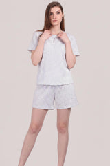 Kurzarm - Pyjama - Set Mit Punktmuster – Grau